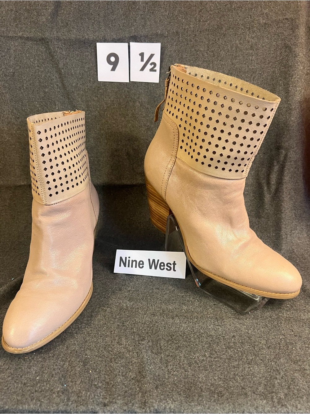 Nine West Tan Perforated Leather Ankle Booties